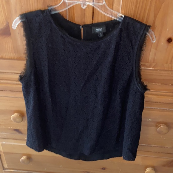 Mossimo size large black lace shirt w/ lining tank style. Fringe in armpit area - Picture 1 of 6